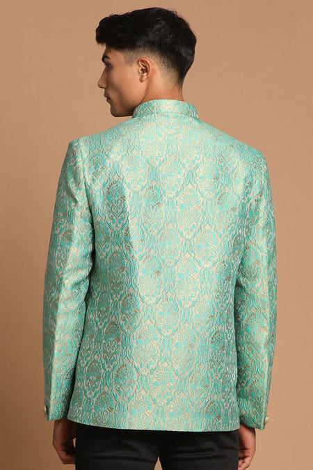 VASTRAMAY Green Woven Design Baap Beta Jodhpuri Set